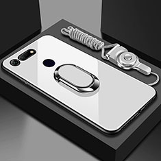 Silikon Schutzhülle Rahmen Tasche Hülle Spiegel mit Magnetisch Fingerring Ständer T01 für Huawei Honor View 20 Weiß