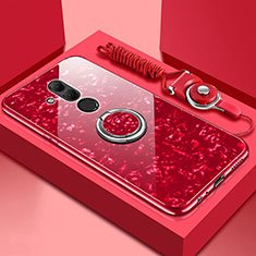 Silikon Schutzhülle Rahmen Tasche Hülle Spiegel mit Magnetisch Fingerring Ständer T01 für Huawei Mate 20 Lite Rot