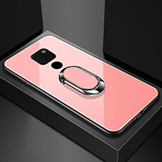 Silikon Schutzhülle Rahmen Tasche Hülle Spiegel mit Magnetisch Fingerring Ständer T01 für Huawei Mate 20 X 5G Rosa