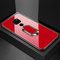 Silikon Schutzhülle Rahmen Tasche Hülle Spiegel mit Magnetisch Fingerring Ständer T01 für Huawei Mate 20 X 5G Rot
