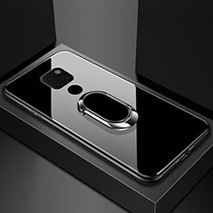 Silikon Schutzhülle Rahmen Tasche Hülle Spiegel mit Magnetisch Fingerring Ständer T01 für Huawei Mate 20 X 5G Schwarz