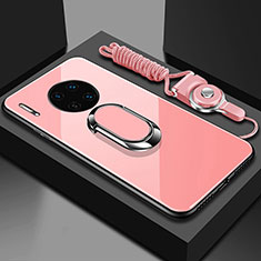 Silikon Schutzhülle Rahmen Tasche Hülle Spiegel mit Magnetisch Fingerring Ständer T01 für Huawei Mate 30 5G Rosa