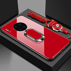 Silikon Schutzhülle Rahmen Tasche Hülle Spiegel mit Magnetisch Fingerring Ständer T01 für Huawei Mate 30 5G Rot