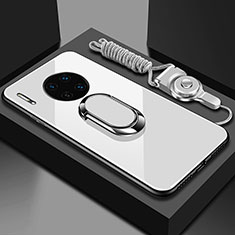 Silikon Schutzhülle Rahmen Tasche Hülle Spiegel mit Magnetisch Fingerring Ständer T01 für Huawei Mate 30 5G Weiß