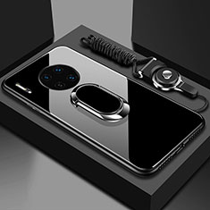 Silikon Schutzhülle Rahmen Tasche Hülle Spiegel mit Magnetisch Fingerring Ständer T01 für Huawei Mate 30 Schwarz
