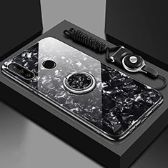 Silikon Schutzhülle Rahmen Tasche Hülle Spiegel mit Magnetisch Fingerring Ständer T01 für Huawei Nova 4e Schwarz