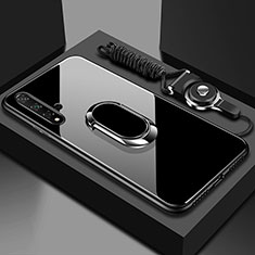 Silikon Schutzhülle Rahmen Tasche Hülle Spiegel mit Magnetisch Fingerring Ständer T01 für Huawei Nova 5 Pro Schwarz