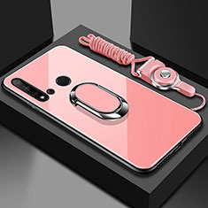 Silikon Schutzhülle Rahmen Tasche Hülle Spiegel mit Magnetisch Fingerring Ständer T01 für Huawei Nova 5i Rosa