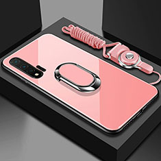Silikon Schutzhülle Rahmen Tasche Hülle Spiegel mit Magnetisch Fingerring Ständer T01 für Huawei Nova 6 5G Rosa