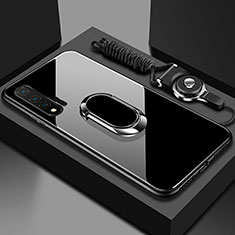 Silikon Schutzhülle Rahmen Tasche Hülle Spiegel mit Magnetisch Fingerring Ständer T01 für Huawei Nova 6 5G Schwarz
