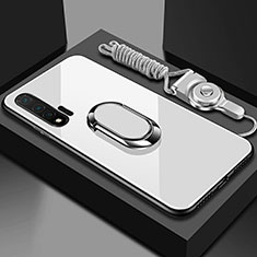 Silikon Schutzhülle Rahmen Tasche Hülle Spiegel mit Magnetisch Fingerring Ständer T01 für Huawei Nova 6 Weiß