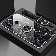 Silikon Schutzhülle Rahmen Tasche Hülle Spiegel mit Magnetisch Fingerring Ständer T01 für Huawei P Smart+ Plus (2019) Schwarz