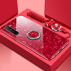 Silikon Schutzhülle Rahmen Tasche Hülle Spiegel mit Magnetisch Fingerring Ständer T01 für Oppo A91 Rot