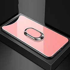 Silikon Schutzhülle Rahmen Tasche Hülle Spiegel mit Magnetisch Fingerring Ständer T01 für Oppo Find X Super Flash Edition Rosa