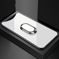 Silikon Schutzhülle Rahmen Tasche Hülle Spiegel mit Magnetisch Fingerring Ständer T01 für Oppo Find X Weiß