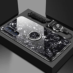 Silikon Schutzhülle Rahmen Tasche Hülle Spiegel mit Magnetisch Fingerring Ständer T01 für Oppo Find X2 Neo Schwarz