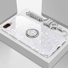 Silikon Schutzhülle Rahmen Tasche Hülle Spiegel mit Magnetisch Fingerring Ständer T01 für Oppo R17 Neo Weiß
