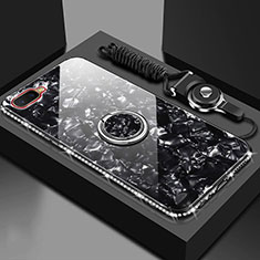 Silikon Schutzhülle Rahmen Tasche Hülle Spiegel mit Magnetisch Fingerring Ständer T01 für Oppo RX17 Neo Schwarz