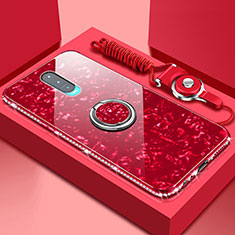 Silikon Schutzhülle Rahmen Tasche Hülle Spiegel mit Magnetisch Fingerring Ständer T01 für Oppo RX17 Pro Rot
