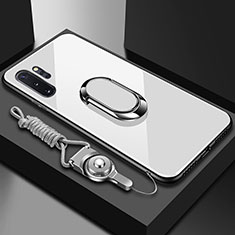 Silikon Schutzhülle Rahmen Tasche Hülle Spiegel mit Magnetisch Fingerring Ständer T01 für Samsung Galaxy Note 10 Plus 5G Weiß