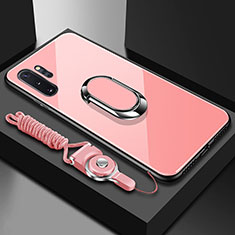 Silikon Schutzhülle Rahmen Tasche Hülle Spiegel mit Magnetisch Fingerring Ständer T01 für Samsung Galaxy Note 10 Plus Rosa