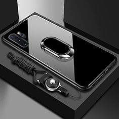 Silikon Schutzhülle Rahmen Tasche Hülle Spiegel mit Magnetisch Fingerring Ständer T01 für Samsung Galaxy Note 10 Plus Schwarz