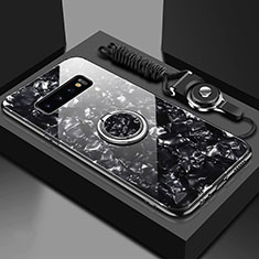 Silikon Schutzhülle Rahmen Tasche Hülle Spiegel mit Magnetisch Fingerring Ständer T01 für Samsung Galaxy S10 5G Schwarz