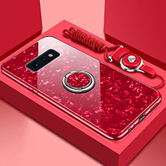 Silikon Schutzhülle Rahmen Tasche Hülle Spiegel mit Magnetisch Fingerring Ständer T01 für Samsung Galaxy S10e Rot
