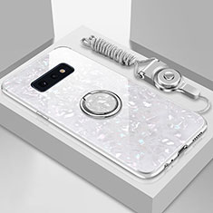 Silikon Schutzhülle Rahmen Tasche Hülle Spiegel mit Magnetisch Fingerring Ständer T01 für Samsung Galaxy S10e Weiß