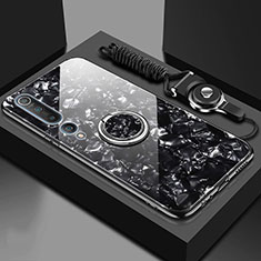 Silikon Schutzhülle Rahmen Tasche Hülle Spiegel mit Magnetisch Fingerring Ständer T01 für Xiaomi Mi 10 Schwarz