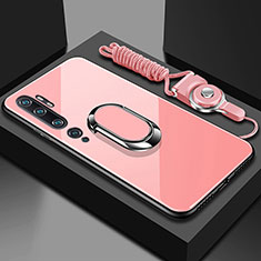 Silikon Schutzhülle Rahmen Tasche Hülle Spiegel mit Magnetisch Fingerring Ständer T01 für Xiaomi Mi Note 10 Pro Rosa