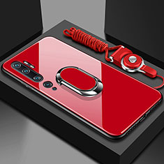Silikon Schutzhülle Rahmen Tasche Hülle Spiegel mit Magnetisch Fingerring Ständer T01 für Xiaomi Mi Note 10 Rot