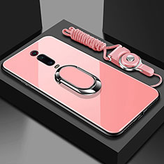 Silikon Schutzhülle Rahmen Tasche Hülle Spiegel mit Magnetisch Fingerring Ständer T01 für Xiaomi Redmi K20 Pro Rosa