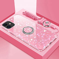 Silikon Schutzhülle Rahmen Tasche Hülle Spiegel mit Magnetisch Fingerring Ständer T02 für Apple iPhone 11 Rosa