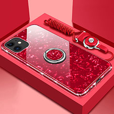Silikon Schutzhülle Rahmen Tasche Hülle Spiegel mit Magnetisch Fingerring Ständer T02 für Apple iPhone 11 Rot
