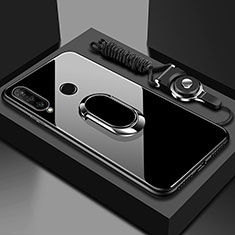 Silikon Schutzhülle Rahmen Tasche Hülle Spiegel mit Magnetisch Fingerring Ständer T02 für Huawei Honor 20i Schwarz
