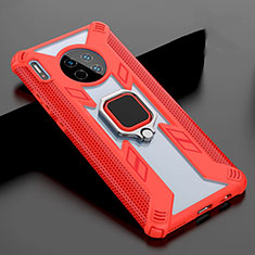 Silikon Schutzhülle Rahmen Tasche Hülle Spiegel mit Magnetisch Fingerring Ständer T02 für Huawei Mate 30 Pro 5G Rot