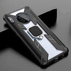 Silikon Schutzhülle Rahmen Tasche Hülle Spiegel mit Magnetisch Fingerring Ständer T02 für Huawei Mate 30E Pro 5G Schwarz