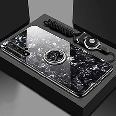 Silikon Schutzhülle Rahmen Tasche Hülle Spiegel mit Magnetisch Fingerring Ständer T02 für Huawei Nova 5 Pro Schwarz