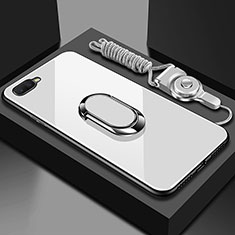Silikon Schutzhülle Rahmen Tasche Hülle Spiegel mit Magnetisch Fingerring Ständer T02 für Oppo K1 Weiß