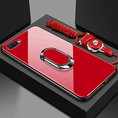 Silikon Schutzhülle Rahmen Tasche Hülle Spiegel mit Magnetisch Fingerring Ständer T02 für Oppo R15X Rot