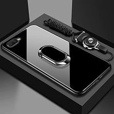 Silikon Schutzhülle Rahmen Tasche Hülle Spiegel mit Magnetisch Fingerring Ständer T02 für Oppo R17 Neo Schwarz