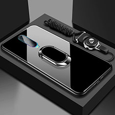 Silikon Schutzhülle Rahmen Tasche Hülle Spiegel mit Magnetisch Fingerring Ständer T02 für Oppo R17 Pro Schwarz