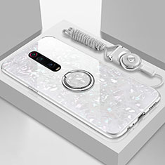 Silikon Schutzhülle Rahmen Tasche Hülle Spiegel mit Magnetisch Fingerring Ständer T02 für Xiaomi Mi 9T Pro Weiß