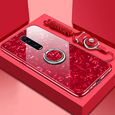 Silikon Schutzhülle Rahmen Tasche Hülle Spiegel mit Magnetisch Fingerring Ständer T02 für Xiaomi Mi 9T Rot