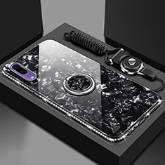 Silikon Schutzhülle Rahmen Tasche Hülle Spiegel mit Magnetisch Fingerring Ständer T03 für Huawei P20 Schwarz