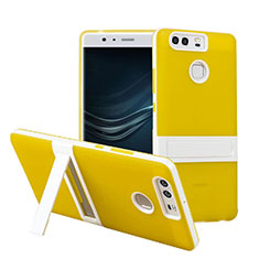 Silikon Schutzhülle Stand Tasche Durchsichtig Transparent Matt für Huawei P9 Plus Gelb