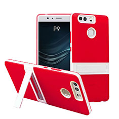 Silikon Schutzhülle Stand Tasche Durchsichtig Transparent Matt für Huawei P9 Rot