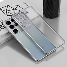 Silikon Schutzhülle Ultra Dünn Flexible Tasche Durchsichtig Transparent C02 für Samsung Galaxy S21 Ultra 5G Silber