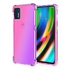 Silikon Schutzhülle Ultra Dünn Flexible Tasche Durchsichtig Transparent H01 für Motorola Moto G9 Plus Rosa